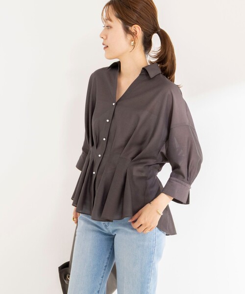 NOLLEY’S(ノーリーズ)の「《接触冷感》【BECシリーズ】ウォッシャブルシアースキッパータック半袖ブラウス(シャツ/ブラウス・レディース・チャコールグレー/ベージュ/サックスブルー・38)」の10枚目の写真