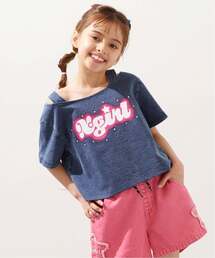X-girl Stages | 蓄光ロゴ 肩あきシャーリング半袖Tシャツ(Tシャツ/カットソー)
