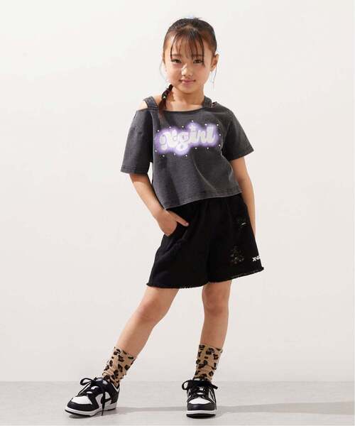 X-girl Stages(エックスガールステージス)の「蓄光ロゴ 肩あきシャーリング半袖Tシャツ(Tシャツ/カットソー・キッズ・ブラック/ライトブルー・120cm/130cm/140cm/100cm/110cm/90cm)」の6枚目の写真