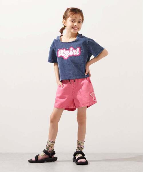 X-girl Stages(エックスガールステージス)の「蓄光ロゴ 肩あきシャーリング半袖Tシャツ(Tシャツ/カットソー・キッズ・ブラック/ライトブルー・120cm/130cm/140cm/100cm/110cm/90cm)」の8枚目の写真