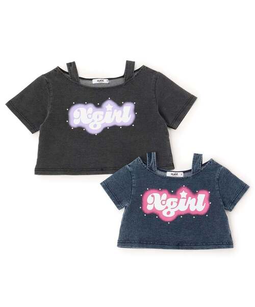 X-girl Stages(エックスガールステージス)の「蓄光ロゴ 肩あきシャーリング半袖Tシャツ(Tシャツ/カットソー・キッズ・ブラック/ライトブルー・120cm/130cm/140cm/100cm/110cm/90cm)」の12枚目の写真