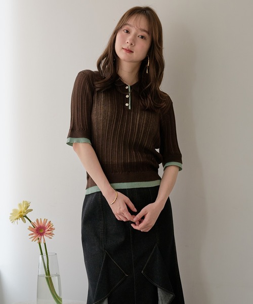 mideal（マイディール）の「layered sheer polo / レイヤードシアーポロ（ニット/セーター・レディース・アイボリー/ブラウン・FREE）」の20枚目の写真