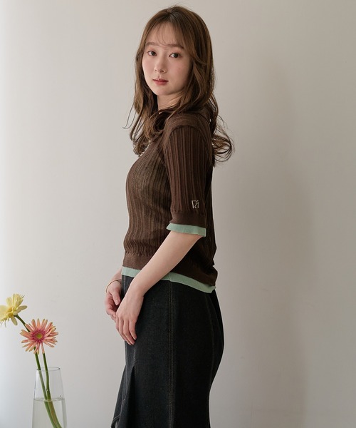 mideal（マイディール）の「layered sheer polo / レイヤードシアーポロ（ニット/セーター・レディース・アイボリー/ブラウン・FREE）」の21枚目の写真