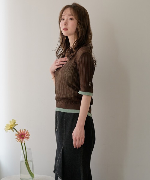 mideal（マイディール）の「layered sheer polo / レイヤードシアーポロ（ニット/セーター・レディース・アイボリー/ブラウン・FREE）」の22枚目の写真
