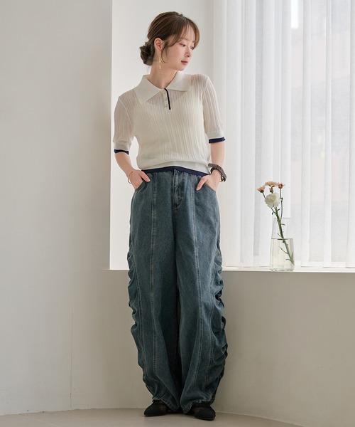 mideal（マイディール）の「layered sheer polo / レイヤードシアーポロ（ニット/セーター・レディース・アイボリー/ブラウン・FREE）」の3枚目の写真