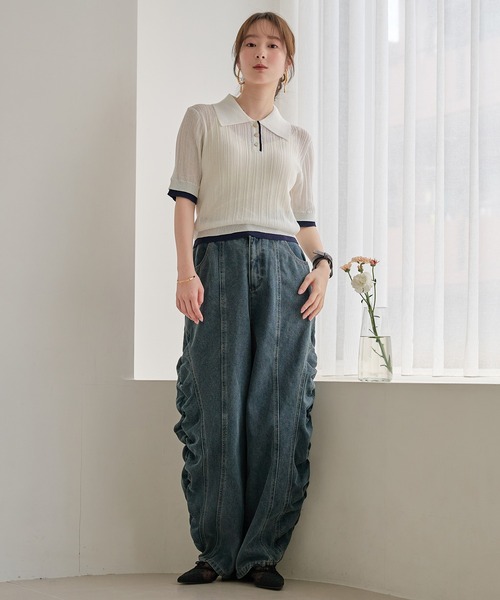 mideal（マイディール）の「layered sheer polo / レイヤードシアーポロ（ニット/セーター・レディース・アイボリー/ブラウン・FREE）」の4枚目の写真