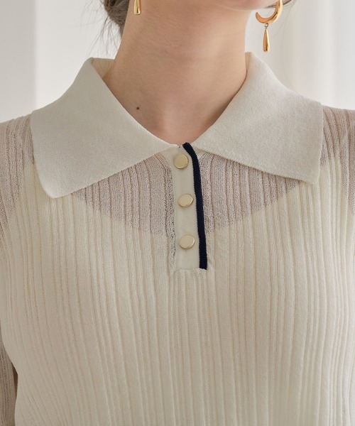 mideal（マイディール）の「layered sheer polo / レイヤードシアーポロ（ニット/セーター・レディース・アイボリー/ブラウン・FREE）」の7枚目の写真