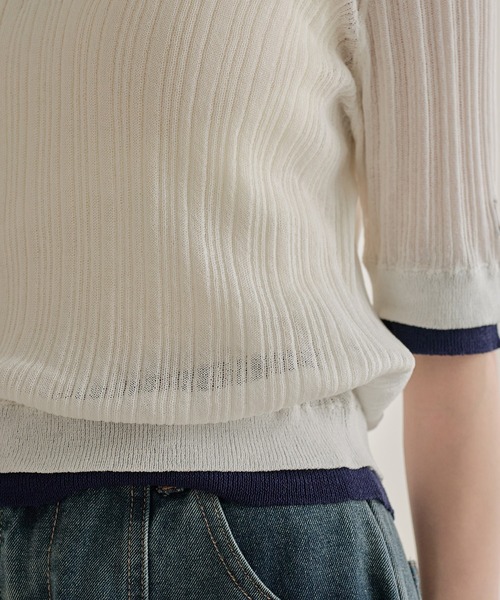 mideal（マイディール）の「layered sheer polo / レイヤードシアーポロ（ニット/セーター・レディース・アイボリー/ブラウン・FREE）」の9枚目の写真