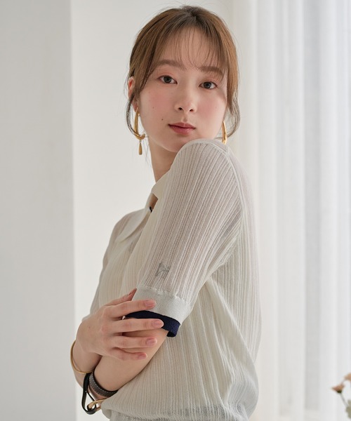 mideal（マイディール）の「layered sheer polo / レイヤードシアーポロ（ニット/セーター・レディース・アイボリー/ブラウン・FREE）」の6枚目の写真