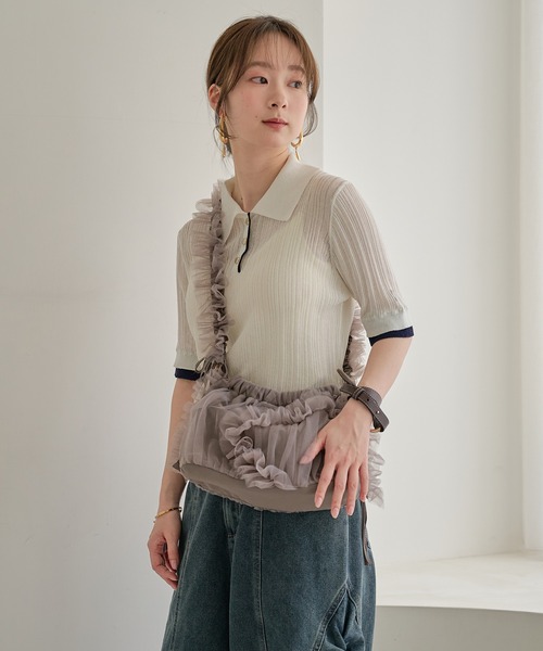 mideal（マイディール）の「layered sheer polo / レイヤードシアーポロ（ニット/セーター・レディース・アイボリー/ブラウン・FREE）」の15枚目の写真