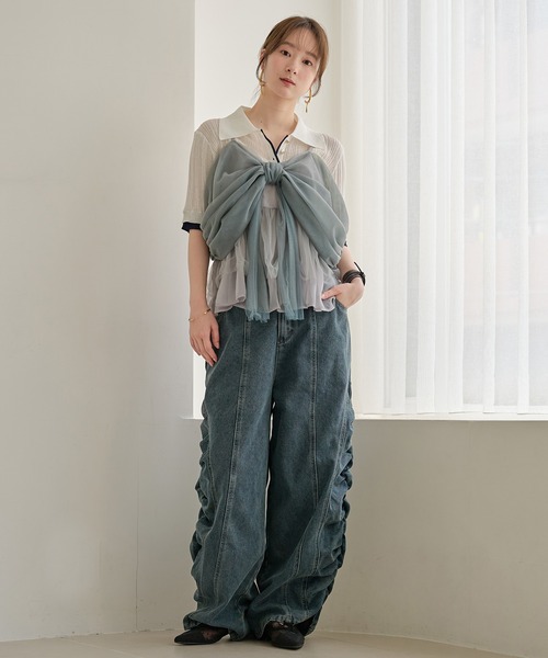 mideal（マイディール）の「layered sheer polo / レイヤードシアーポロ（ニット/セーター・レディース・アイボリー/ブラウン・FREE）」の13枚目の写真