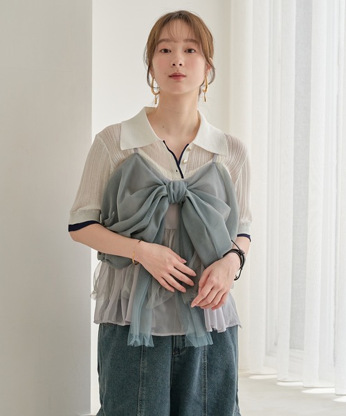 mideal（マイディール）の「layered sheer polo / レイヤードシアーポロ（ニット/セーター・レディース・アイボリー/ブラウン・FREE）」の11枚目の写真