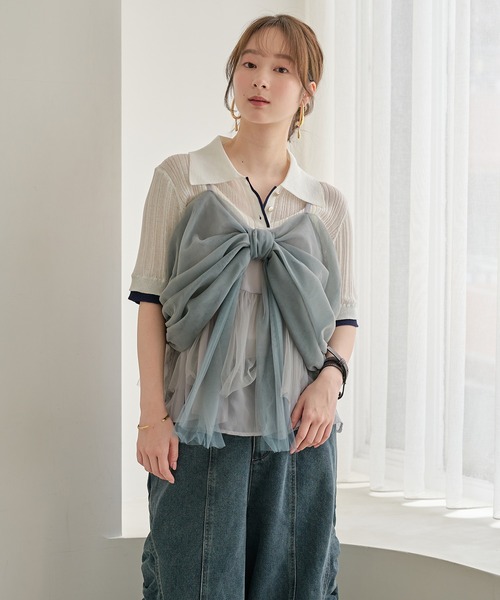 mideal（マイディール）の「layered sheer polo / レイヤードシアーポロ（ニット/セーター・レディース・アイボリー/ブラウン・FREE）」の12枚目の写真