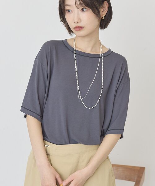 AMERICAN HOLIC(アメリカンホリック)の「【遮熱 UVカット 吸水速乾 接触冷感】配色ステッチルーズTシャツ(Tシャツ/カットソー・レディース・モカ/ミント/チャコールグレー/オレンジ/アイボリー・M/L)」の18枚目の写真