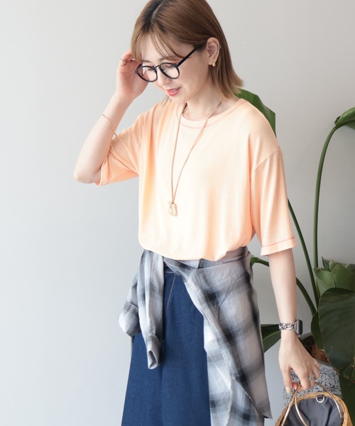 AMERICAN HOLIC(アメリカンホリック)の「【遮熱 UVカット 吸水速乾 接触冷感】配色ステッチルーズTシャツ(Tシャツ/カットソー・レディース・モカ/ミント/チャコールグレー/オレンジ/アイボリー・M/L)」の5枚目の写真