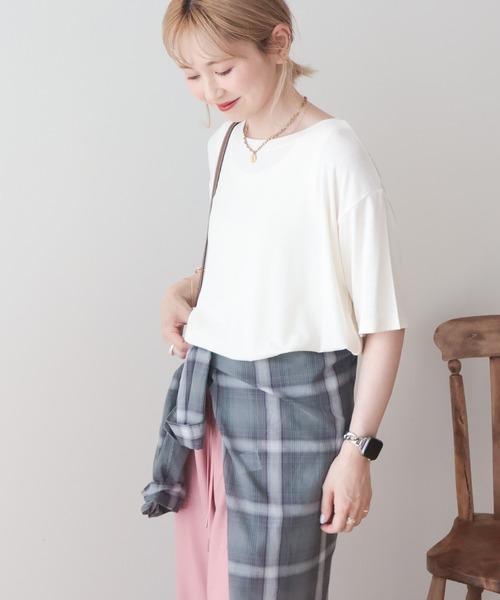 AMERICAN HOLIC(アメリカンホリック)の「【遮熱 UVカット 吸水速乾 接触冷感】配色ステッチルーズTシャツ(Tシャツ/カットソー・レディース・モカ/ミント/チャコールグレー/オレンジ/アイボリー・M/L)」の2枚目の写真