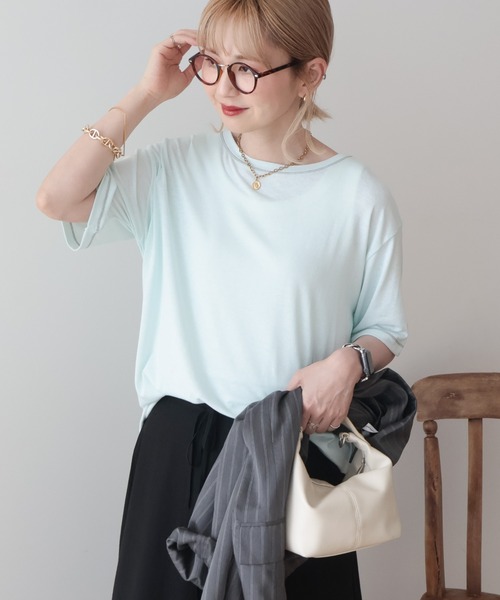 AMERICAN HOLIC(アメリカンホリック)の「【遮熱 UVカット 吸水速乾 接触冷感】配色ステッチルーズTシャツ(Tシャツ/カットソー・レディース・モカ/ミント/チャコールグレー/オレンジ/アイボリー・M/L)」の4枚目の写真