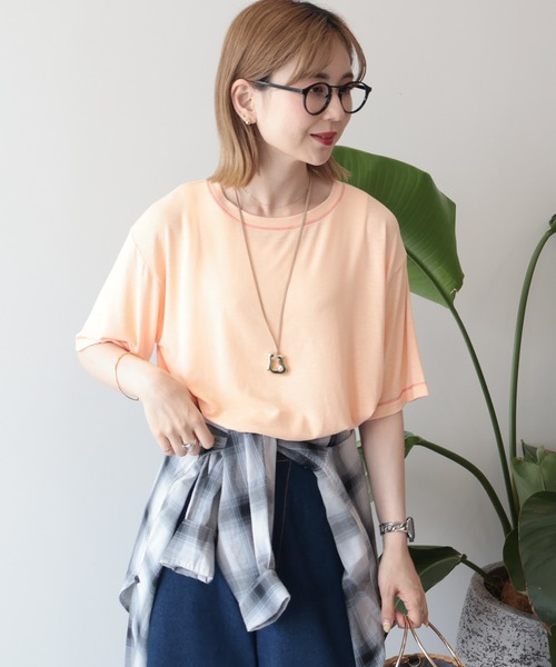 AMERICAN HOLIC(アメリカンホリック)の「【遮熱 UVカット 吸水速乾 接触冷感】配色ステッチルーズTシャツ(Tシャツ/カットソー・レディース・モカ/ミント/チャコールグレー/オレンジ/アイボリー・M/L)」の16枚目の写真
