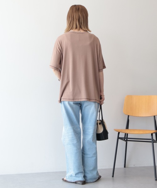 AMERICAN HOLIC(アメリカンホリック)の「【遮熱 UVカット 吸水速乾 接触冷感】配色ステッチルーズTシャツ(Tシャツ/カットソー・レディース・モカ/ミント/チャコールグレー/オレンジ/アイボリー・M/L)」の7枚目の写真