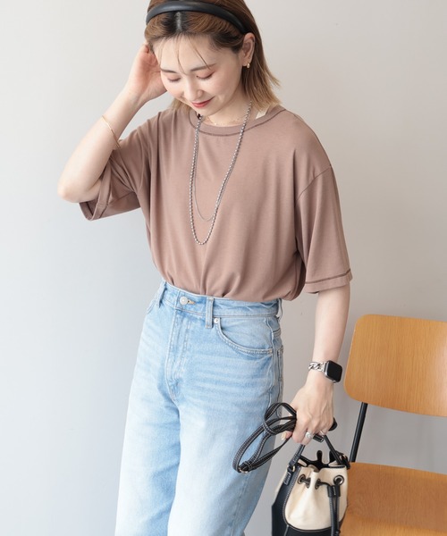 AMERICAN HOLIC(アメリカンホリック)の「【遮熱 UVカット 吸水速乾 接触冷感】配色ステッチルーズTシャツ(Tシャツ/カットソー・レディース・モカ/ミント/チャコールグレー/オレンジ/アイボリー・M/L)」の8枚目の写真