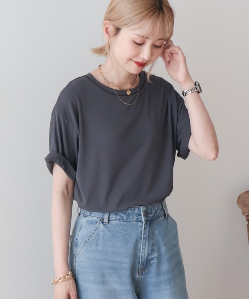 AMERICAN HOLIC(アメリカンホリック)の「【遮熱 UVカット 吸水速乾 接触冷感】配色ステッチルーズTシャツ(Tシャツ/カットソー・レディース・モカ/ミント/チャコールグレー/オレンジ/アイボリー・M/L)」の17枚目の写真
