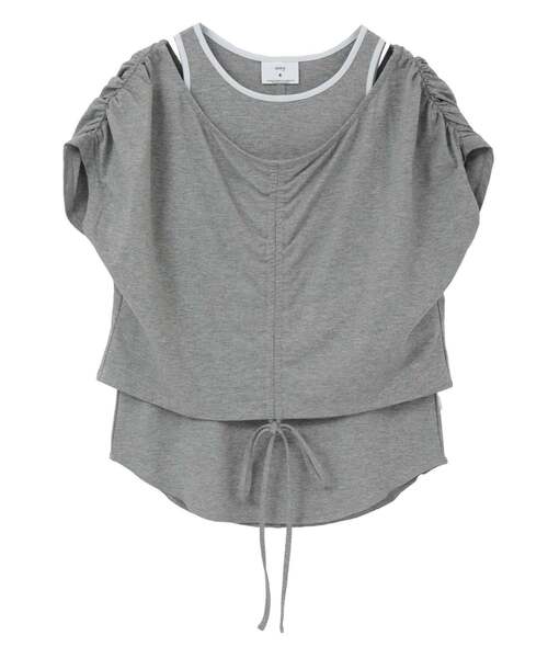 CONVERSE TOKYO(コンバーストウキョウ)の「DRAWSTRING GATHER LAYERED TOPS(Tシャツ/カットソー・レディース・グレー/ブラック/オフホワイト・FREE)」の3枚目の写真