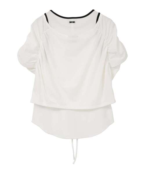 CONVERSE TOKYO(コンバーストウキョウ)の「DRAWSTRING GATHER LAYERED TOPS(Tシャツ/カットソー・レディース・グレー/ブラック/オフホワイト・FREE)」の6枚目の写真