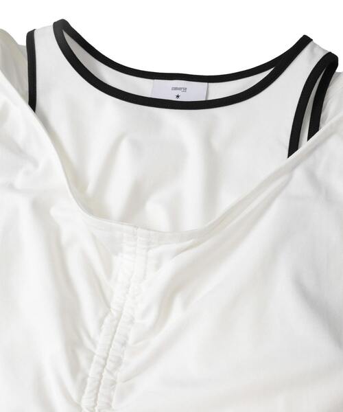 CONVERSE TOKYO(コンバーストウキョウ)の「DRAWSTRING GATHER LAYERED TOPS(Tシャツ/カットソー・レディース・グレー/ブラック/オフホワイト・FREE)」の5枚目の写真