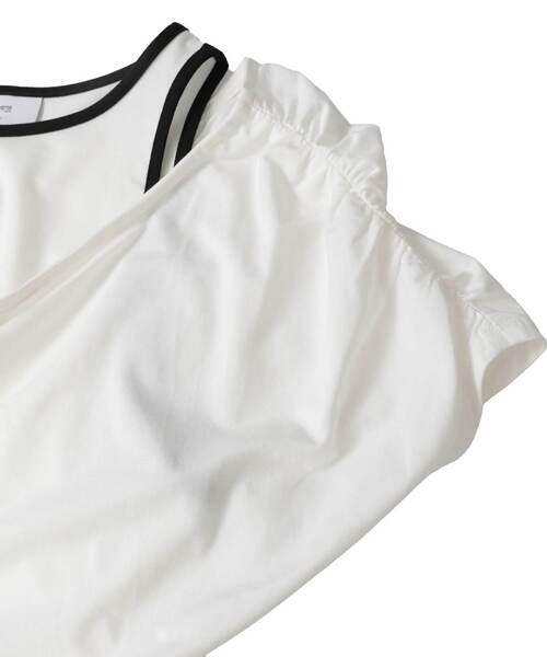 CONVERSE TOKYO(コンバーストウキョウ)の「DRAWSTRING GATHER LAYERED TOPS(Tシャツ/カットソー・レディース・グレー/ブラック/オフホワイト・FREE)」の4枚目の写真