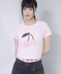 KIRSH | チェリーアップリケクロップTシャツ[ライトピンク](Tシャツ/カットソー)