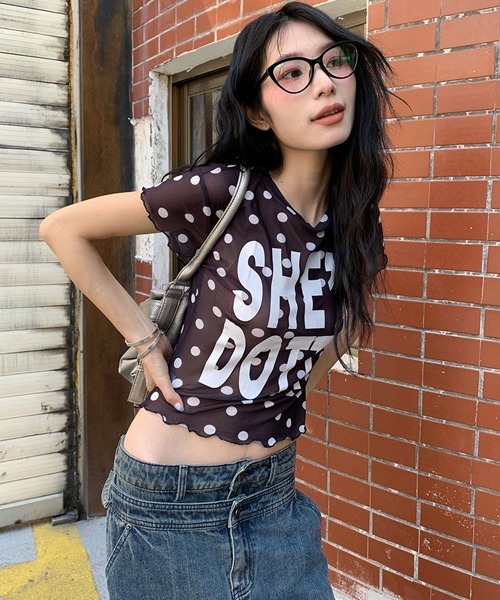 Ressaca(レサーカ)の「ドット柄シアーTシャツ(Tシャツ/カットソー・レディース・ホワイト/ブラック・M)」の1枚目の写真