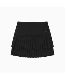 SIDE BUTTON DOUBLE PLEATED MINI SKIRT, BLACK