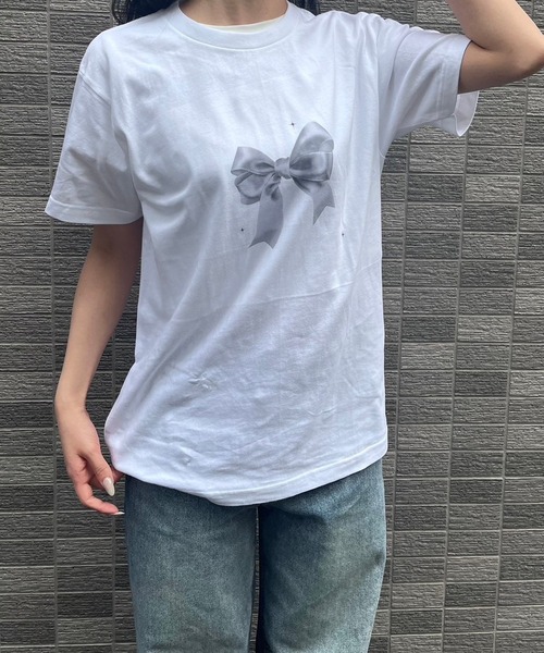 tunee(チュニー)の「シルバーリボンデザイン半袖Tシャツ(hsyd)(Tシャツ/カットソー・レディース・ホワイト・LARGE)」の1枚目の写真