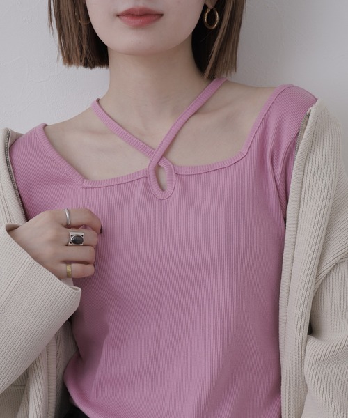 atONE(アットワン)の「クロスネックハーフスリーブカットソー 半袖(Tシャツ/カットソー・レディース・オフホワイト/サックスブルー/ブラック/ベビーピンク/ベージュ/杢グレー・LL/M/L)」の6枚目の写真