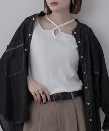 クロスネックハーフスリーブカットソー 半袖
