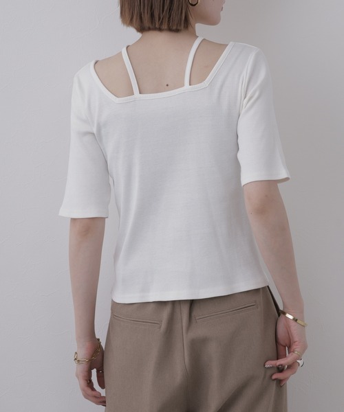 atONE(アットワン)の「クロスネックハーフスリーブカットソー 半袖(Tシャツ/カットソー・レディース・オフホワイト/サックスブルー/ブラック/ベビーピンク/ベージュ/杢グレー・LL/M/L)」の17枚目の写真