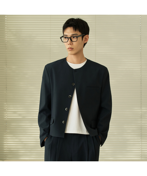 HYOJI（ヒョージ）の「SS ウォッシャブルノーカラークロップブレザー (S01-5カラー)（テーラードジャケット・メンズ・ブラック/ベージュ/ネイビー/グレイッシュベージュ/チャコール・M/L/XL）」の5枚目の写真
