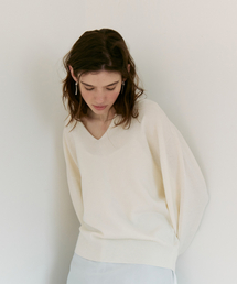 Merino wool v-neck knit_ivory