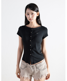 オープンボートネックTシャツ ブラック