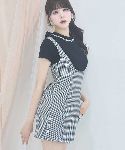 Belle Charme(ベルシャルム)の「【Belle Charme】Side Button Mini Jumper Skirt(スカート・レディース・チェック/ブラウン/ブラック・FREE)」の3枚目の写真