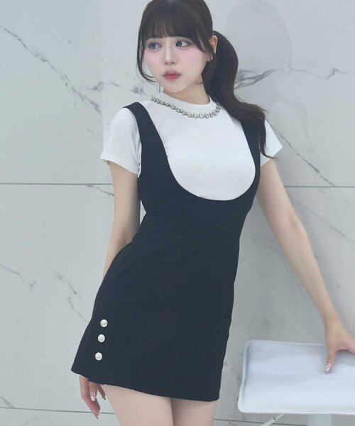 Belle Charme(ベルシャルム)の「【Belle Charme】Side Button Mini Jumper Skirt(スカート・レディース・チェック/ブラウン/ブラック・FREE)」の2枚目の写真