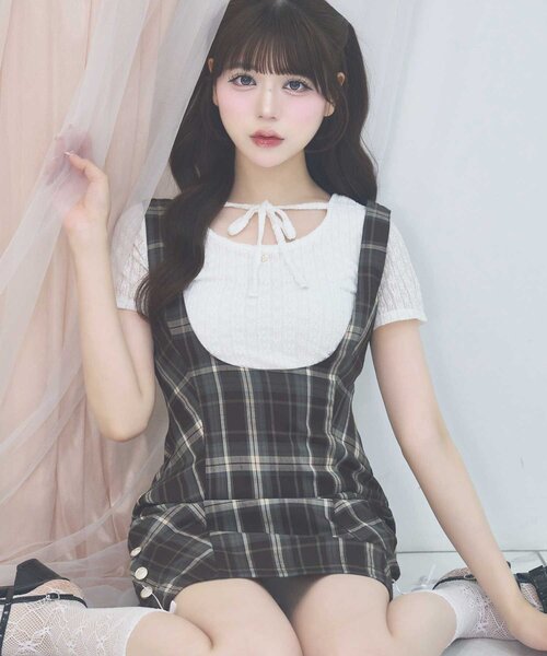 Belle Charme(ベルシャルム)の「【Belle Charme】Side Button Mini Jumper Skirt(スカート・レディース・チェック/ブラウン/ブラック・FREE)」の7枚目の写真