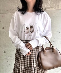 キュートキャットリボンロンT/長袖Tシャツ(hsyd)