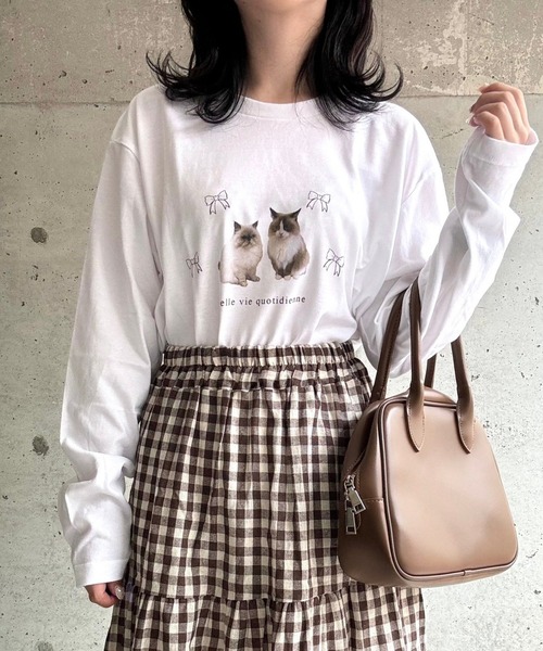 tunee（チュニー）の「キュートキャットリボンロンT／長袖Tシャツ(hsyd)（Tシャツ/カットソー・レディース・ホワイト・MEDIUM/LARGE）」の4枚目の写真