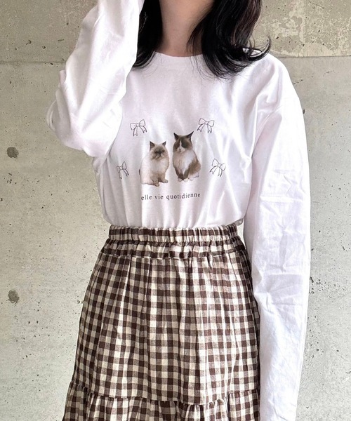 tunee（チュニー）の「キュートキャットリボンロンT／長袖Tシャツ(hsyd)（Tシャツ/カットソー・レディース・ホワイト・MEDIUM/LARGE）」の5枚目の写真