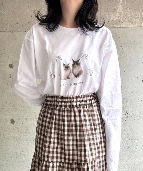 tunee（チュニー）の「キュートキャットリボンロンT／長袖Tシャツ(hsyd)（Tシャツ/カットソー・レディース・ホワイト・MEDIUM/LARGE）」の7枚目の写真