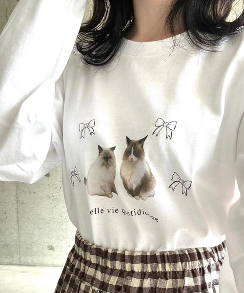 tunee（チュニー）の「キュートキャットリボンロンT／長袖Tシャツ(hsyd)（Tシャツ/カットソー・レディース・ホワイト・MEDIUM/LARGE）」の12枚目の写真
