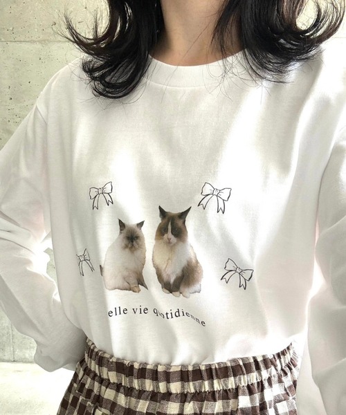 tunee（チュニー）の「キュートキャットリボンロンT／長袖Tシャツ(hsyd)（Tシャツ/カットソー・レディース・ホワイト・MEDIUM/LARGE）」の13枚目の写真