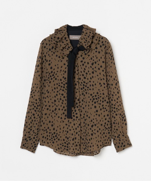 HELIOPOLE（エリオポール）の「DOT PRINT FRILL COLLAR  BLOUSE / ドット プリント フリル カラー ブラウス（シャツ/ブラウス・レディース・オリーブ/ブラック・38）」の4枚目の写真
