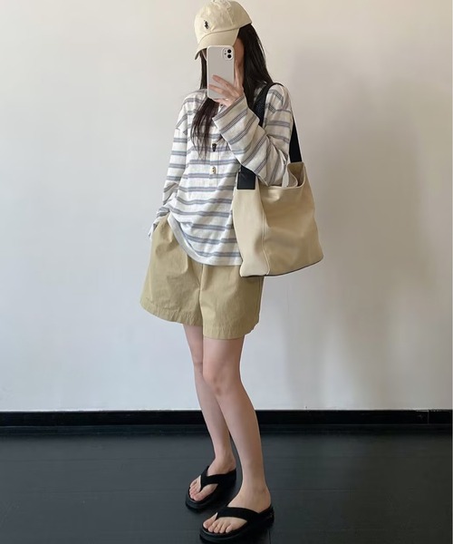 AsheKsha(アシクシャ)の「配色切り替えストライプ前開き長袖トップス(シャツ/ブラウス・レディース・ホワイト・M)」の5枚目の写真